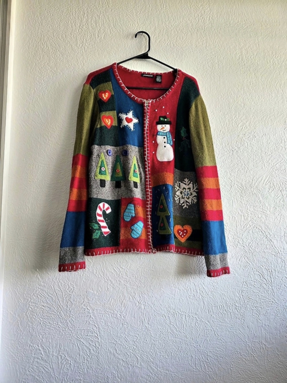 Cottagecore Jason Maxwell Colorful Embroidered Holiday Cardigan Size Small